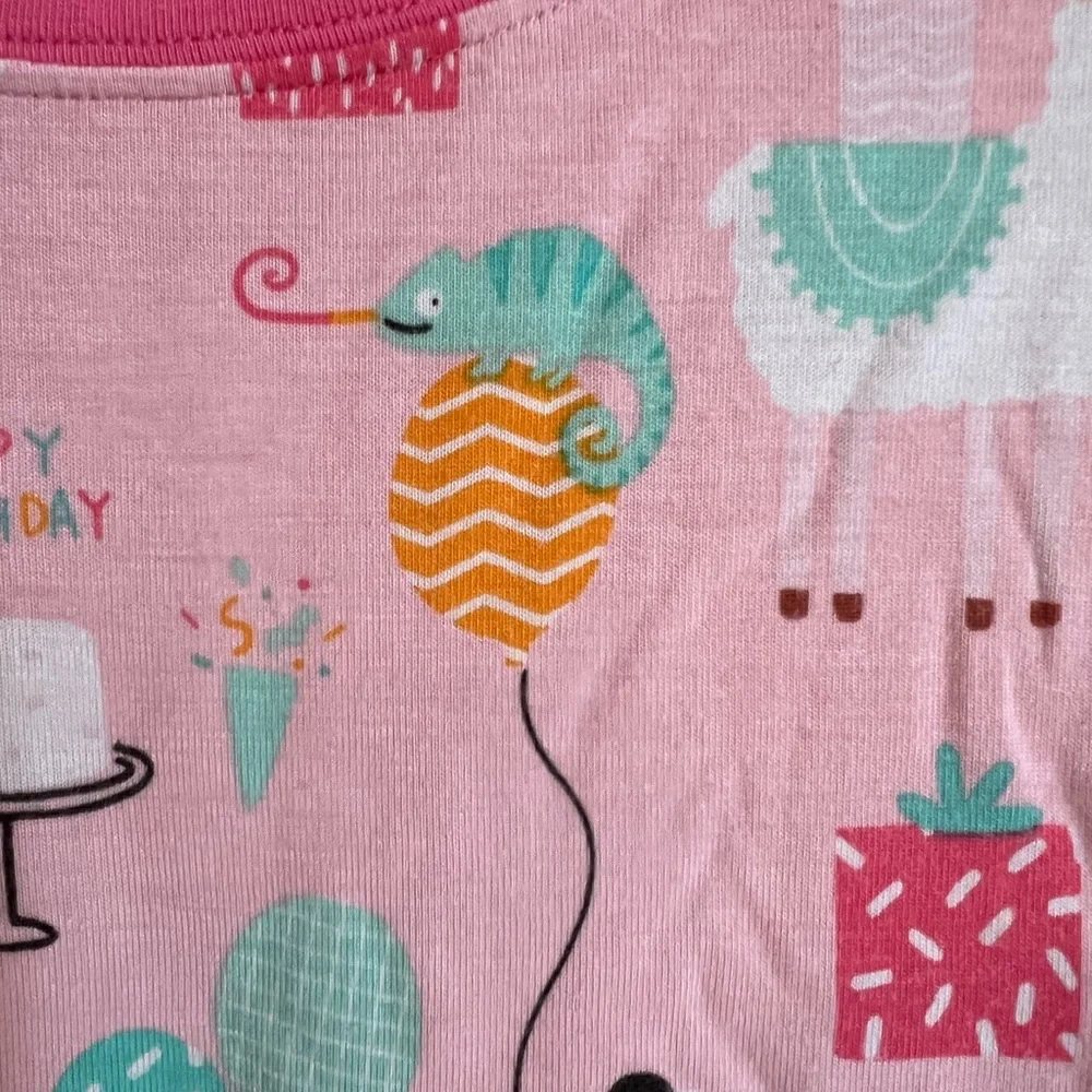 Little Sleepies Pink Party Animals Birthday Long Sleeve Pajama Set Size 12-18M - Picture 6 of 9